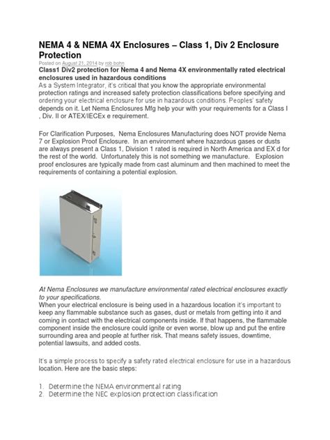 NEMA 4 & NEMA 4X Enclosures – Class 1, Div 2 Enclosure 